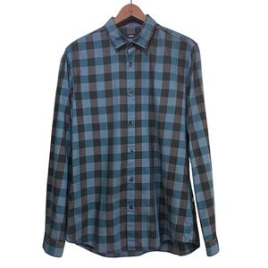Boss - Hugo Boss Men's Teal and Black Checkered Shirt | Medium